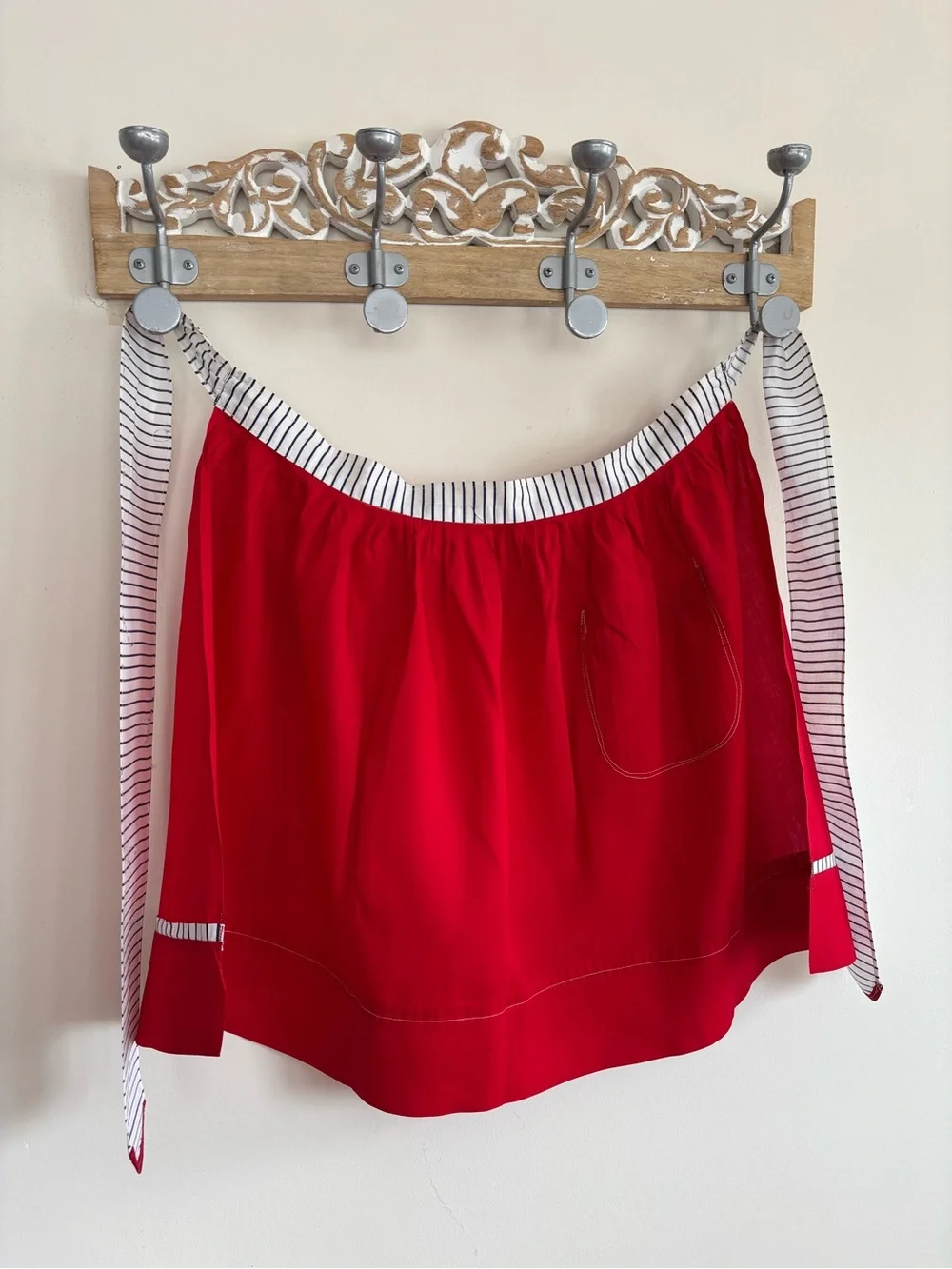 Vintage Handmade Red White & Blue Half Apron with Pocket